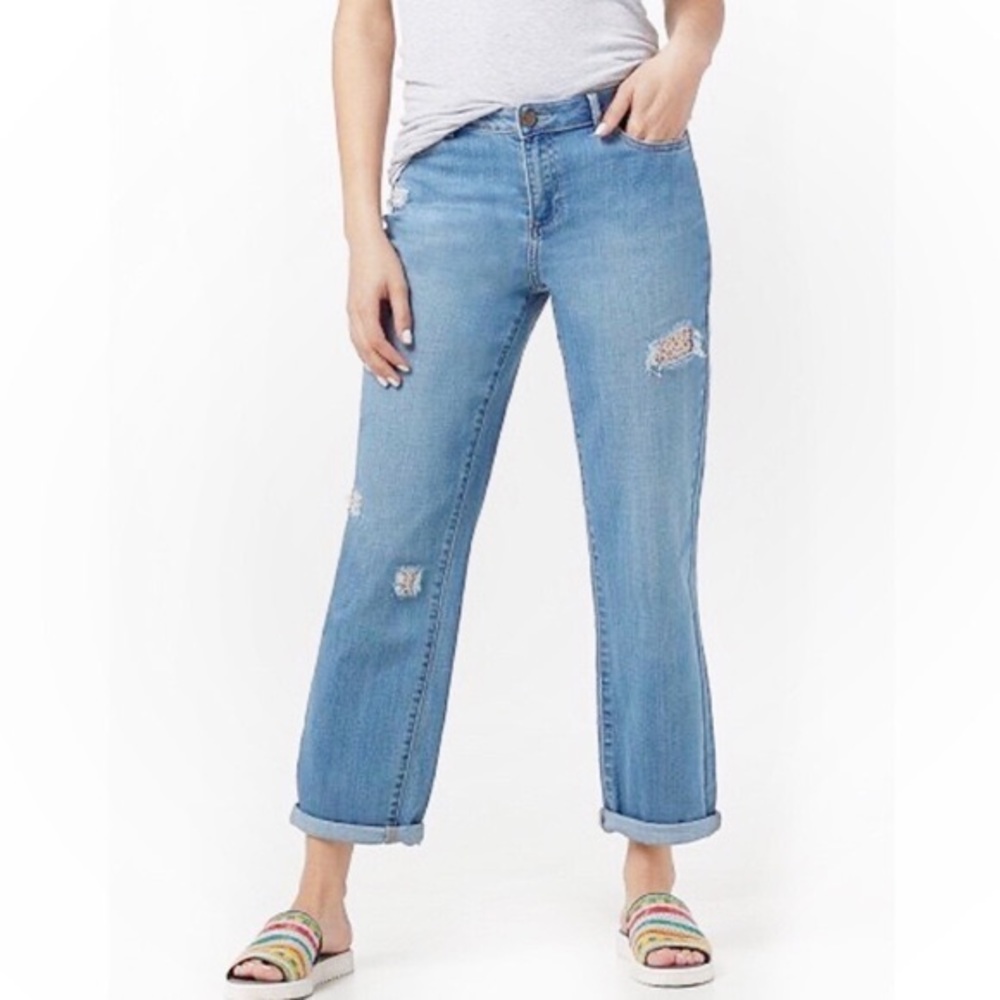 Logo Rip & Repair Boyfriend Jeans, Size 10